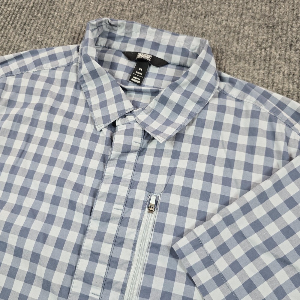 Alaskan Hardgear‎ Shirt Mens XL Blue Check Gingham SS Snap Front Zip Pocket Fish